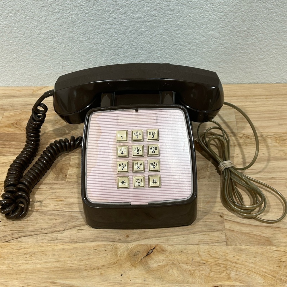 Vintage GTE Automatic Electric Push-Button Desk Telephone Phone w/ Handset Brown - Picture 1 of 13